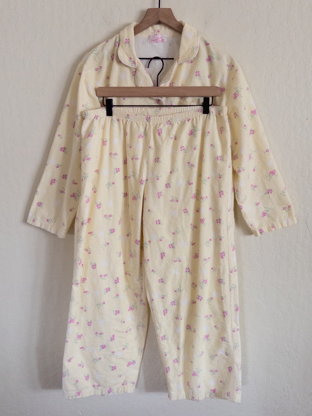 Vintage 100% Cotton Flannel Matching Long Pajama Set 3X Yellow Cottagecore Cozy